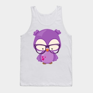 Valentine's Day Owl, Purple Owl, Glasses, Hearts Tank Top